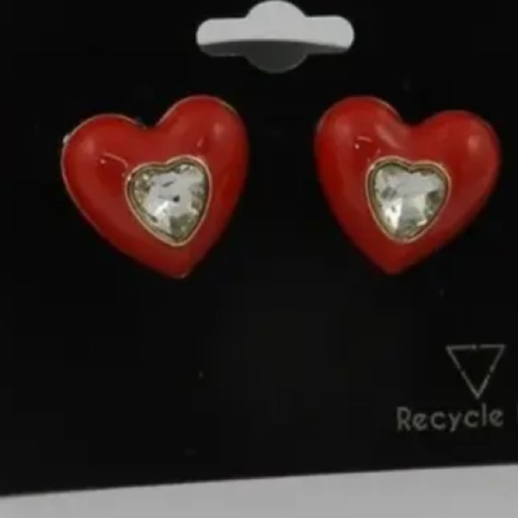 Guess Crystal and Red Heart Post Earrings - Picture 2 of 3